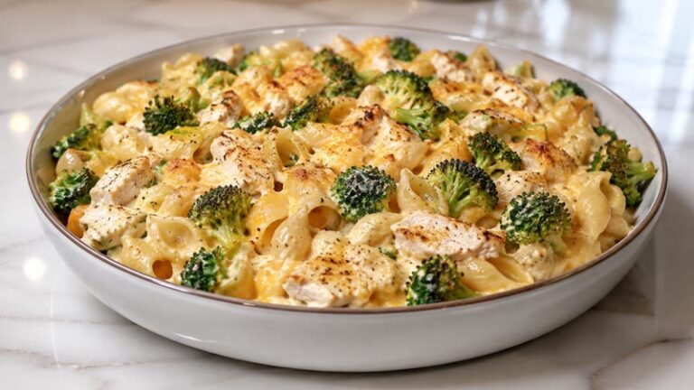 One-Pan Chicken Broccoli Cheddar Pasta Bake Recipe