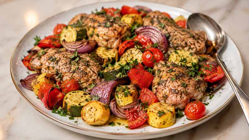 Sheet Pan Za'atar Chicken Thighs and Vegetables Recipe