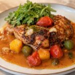 Spatchcock Chicken with Mango, Tomato, and Olive Pan Sauce Recipe