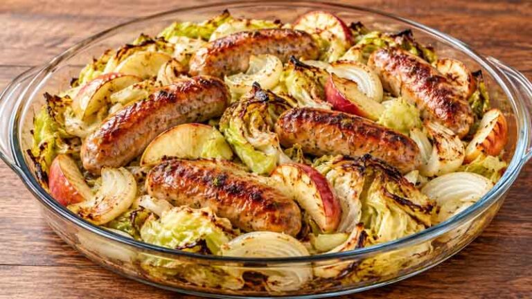 Basic Sheet Pan Chicken Sausage and Roasted Cabbage