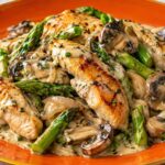 Boursin Chicken, Mushroom, and Asparagus Skillet