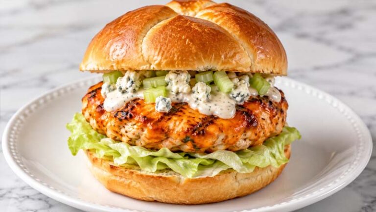 Buffalo Chicken Burgers with Blue Cheese Dressing