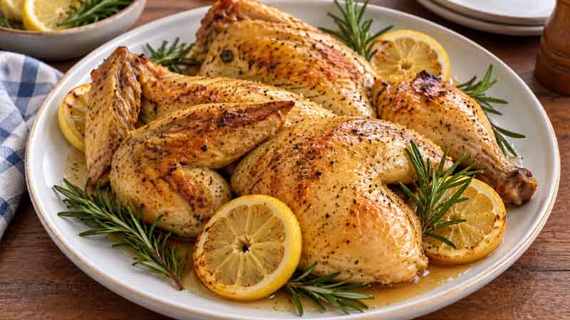 Butterflied Roast Chicken with Lemon and Rosemary
