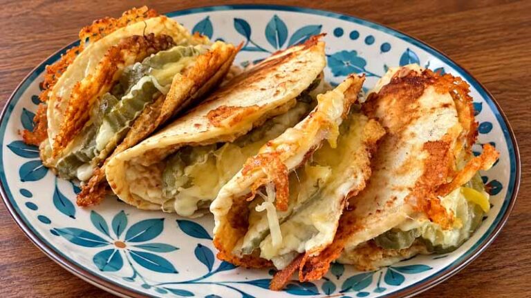Cheesy Chicken Pickle Smashed Tacos
