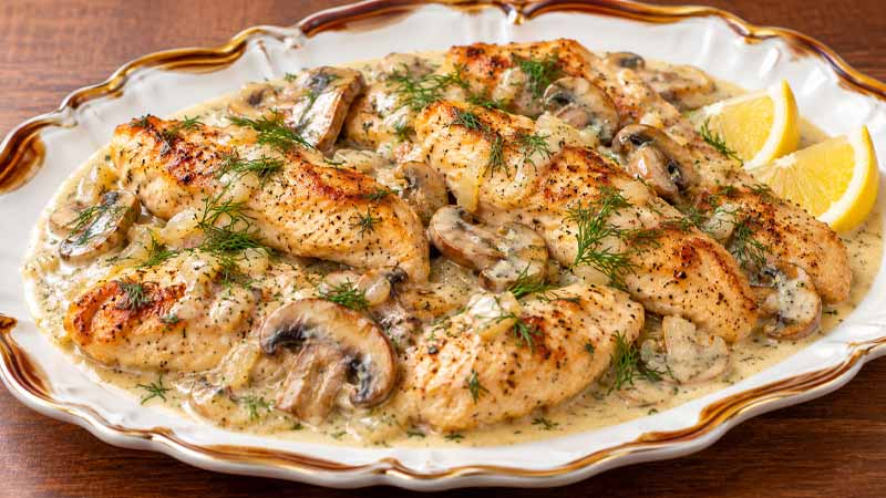 Chicken Tenders in Lemon-Mushroom Cream Sauce