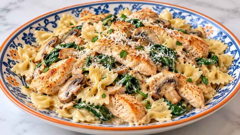Creamy Chicken, Mushroom, and Spinach Pasta
