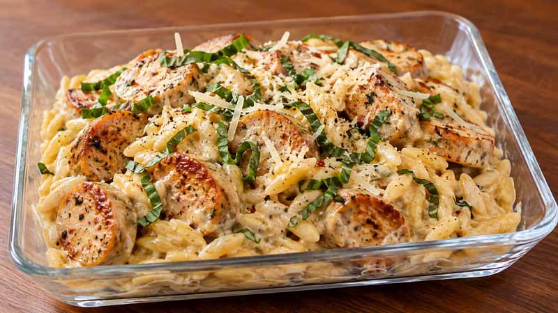 Creamy Chicken Sausage Orzo Skillet