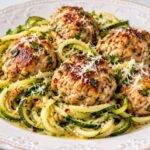 Garlic Butter Zoodles with Chicken Meatballs