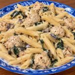 Lemony Chicken Ricotta Meatball Pasta Bake