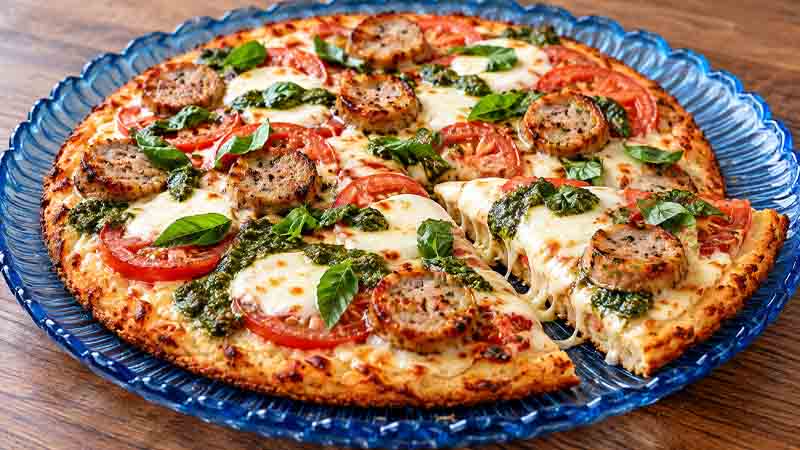Margherita Pizza with Sausage and Pesto