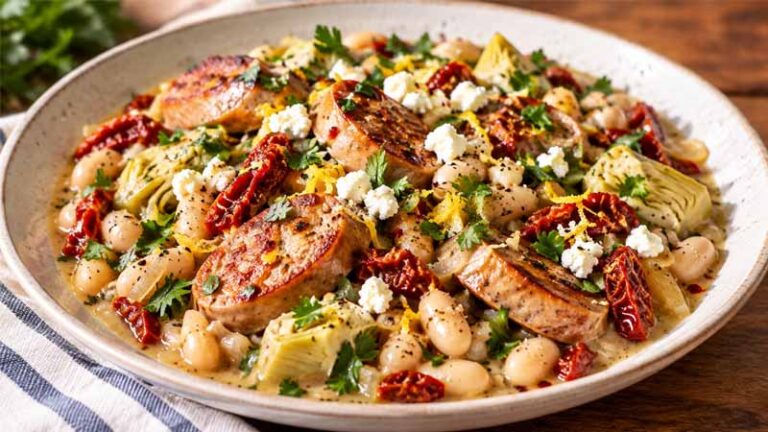 Mediterranean Sausage and White Bean Skillet