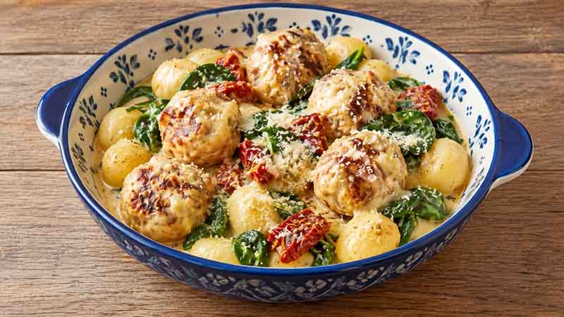 Slow Cooker Tuscan Chicken Meatballs with Gnocchi