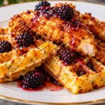 Spicy Gluten-Free Chicken and Cheddar Waffles with Blackberry-Maple Syrup