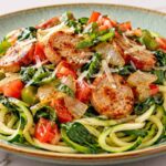 Zucchini Noodles and Summer Vegetables with Sweet Pepper Chicken Sausage